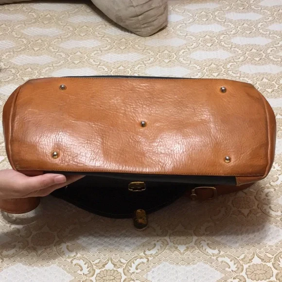 MARINO ORLANDI Genuine Leather Black/Brown ColorBlock Shoulder Bag Made in Italy - Picture 4 of 16